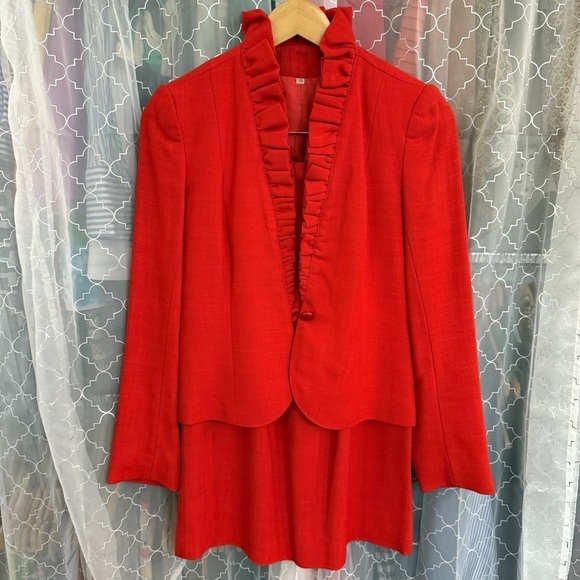 Peabody House Vintage Ruffle Red Suit Skirt Set 7/8 - Picture 1 of 14